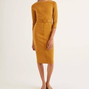 Boden | Trumpet Rosalie Ponte Midi Dress | Mustard | Size 8 R
